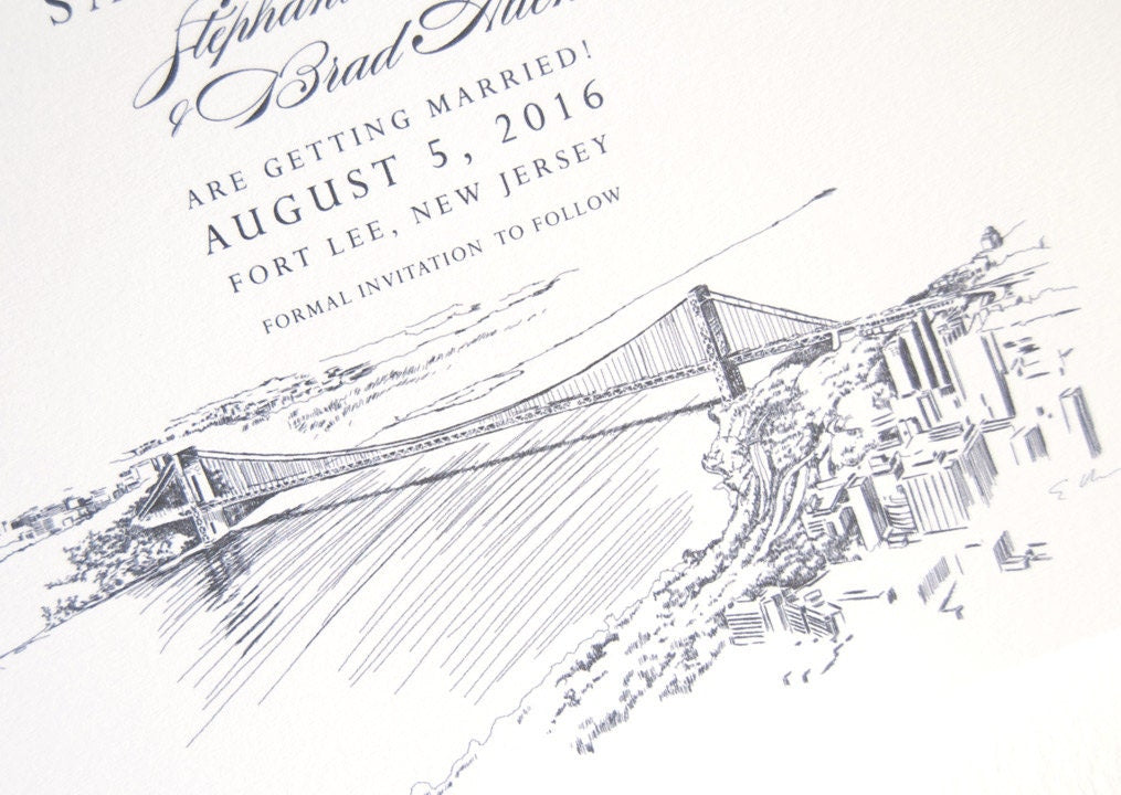 George Washington Bridge, GWB Skyline Wedding Save the Dates (set of 25 cards and white envelopes)
