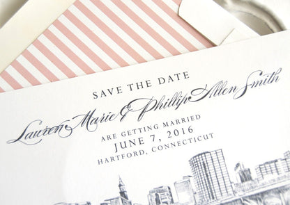 Hartford, Conneticut Skyline Save the Date Cards (set of 25 cards and white envelopes)