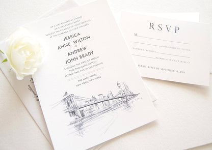 New York City Skyline Wedding Invitation, New York Wedding, NYC Wedding (Sold in Sets of 10 Invitations, RSVP Cards + Envelopes)