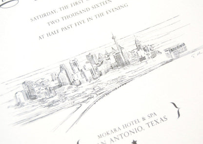 San Antonio Skyline Wedding Invitation Package (Sold in Sets of 10 Invitations, RSVP Cards + Envelopes)