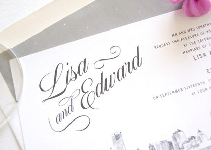 Milwaukee Skyline Wedding Invitation, Milwaukee Wedding, Invite, Invitations (Sold in Sets of 10 Invitations, RSVP Cards + Envelopes)