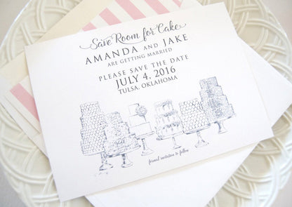 Save Room for Cake Hand Drawn Save the Date Cards (set of 25 cards and envelopes)