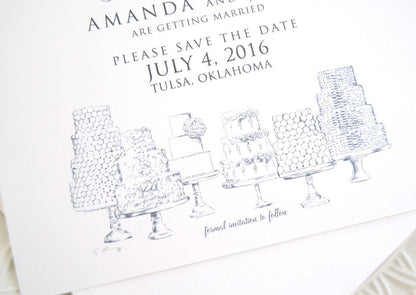 Save Room for Cake Hand Drawn Save the Date Cards (set of 25 cards and envelopes)