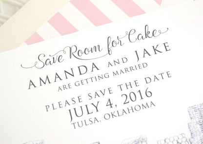 Save Room for Cake Hand Drawn Save the Date Cards (set of 25 cards and envelopes)