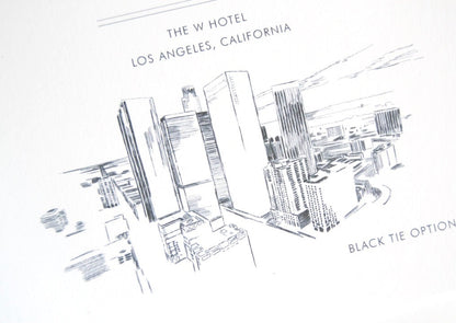 Los Angeles Skyline Hand Drawn Wedding Invitation, LA Wedding, Invite, Invitations  (Sold in Sets of 10 Invitations, RSVP Cards + Envelopes)