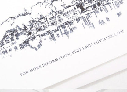 Philadelphia Boathouse Row Wedding Invitations Package (Sold in Sets of 10 Invitations, RSVP Cards + Envelopes)