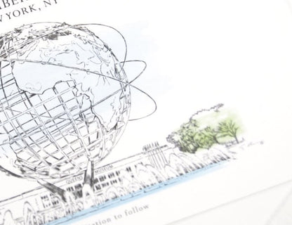 Queens Museum,  New York, Unisphere, Worlds Fair Drawn Save the Date Cards (set of 25 cards)