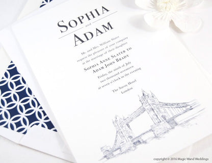 London Skyline Destination Wedding Invitations Package (Sold in Sets of 10 Invitations, RSVP Cards + Envelopes)