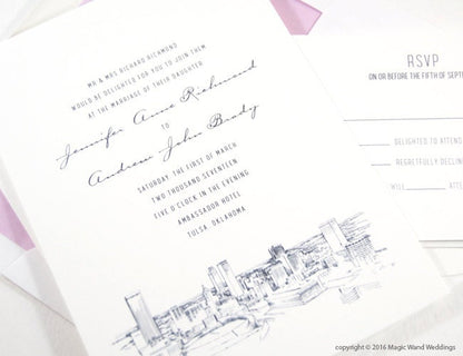 Tulsa Skyline Wedding Invitations Package (Sold in Sets of 10 Invitations, RSVP Cards + Envelopes)