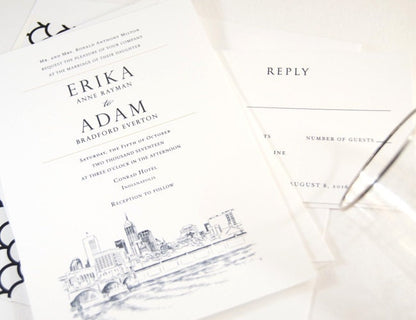 Indianapolis Skyline Wedding Invitations Package (Sold in Sets of 10 Invitations, RSVP Cards + Envelopes)