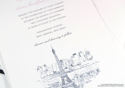 Paris Skyline Wedding Invitations Package (Sold in Sets of 10 Invitations, RSVP Cards + Envelopes)
