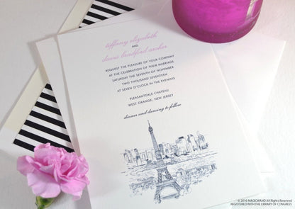Paris Skyline Wedding Invitations Package (Sold in Sets of 10 Invitations, RSVP Cards + Envelopes)
