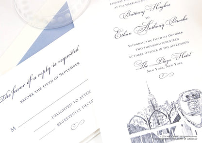 New York City Hand Drawn Wedding Invitation Package (Sold in Sets of 10 Invitations, RSVP Cards + Envelopes)