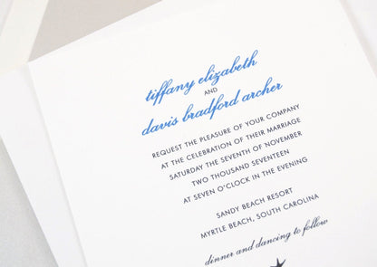 Myrtle Beach Skyline Hand Drawn Wedding Invitations Package (Sold in Sets of 10 Invitations, RSVP Cards + Envelopes)