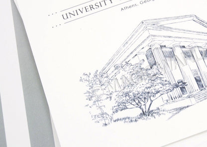 University of Georgia Chapel Hand Drawn Wedding Invitations Package (Sold in Sets of 10 Invitations, RSVP Cards + Envelopes)