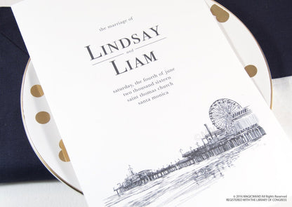 Santa Monica Pier Skyline Wedding Programs (set of 25 cards)