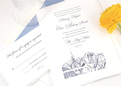 New York City Hand Drawn Wedding Invitation Package (Sold in Sets of 10 Invitations, RSVP Cards + Envelopes)