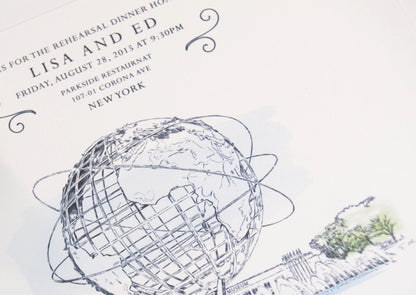 Queens Museum Skyline Rehearsal Dinner Invitations (set of 25 cards)