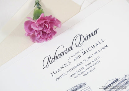 Milwaukee Discovery Museum Skyline Rehearsal Dinner Invitations (set of 25 cards)