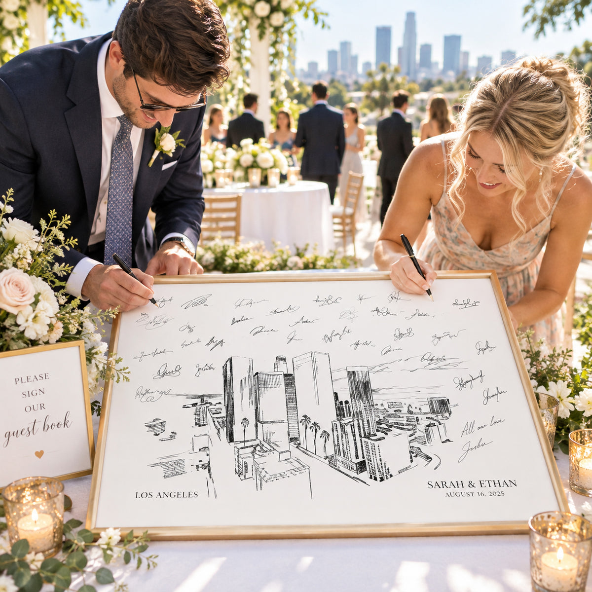 Los Angeles Wedding Guest Book Alternative | Personalized Skyline Guestbook