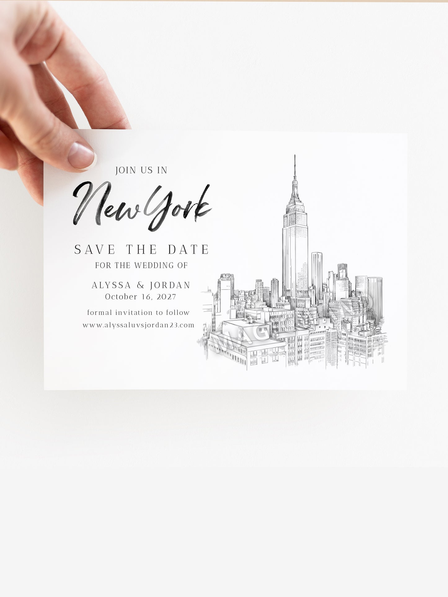 New York Skyline Save the Date Cards – Elegant NYC Wedding Announcements
