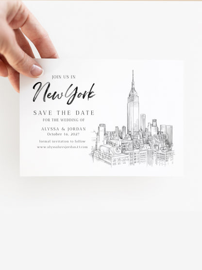 New York Skyline Save the Date Cards – Elegant NYC Wedding Announcements