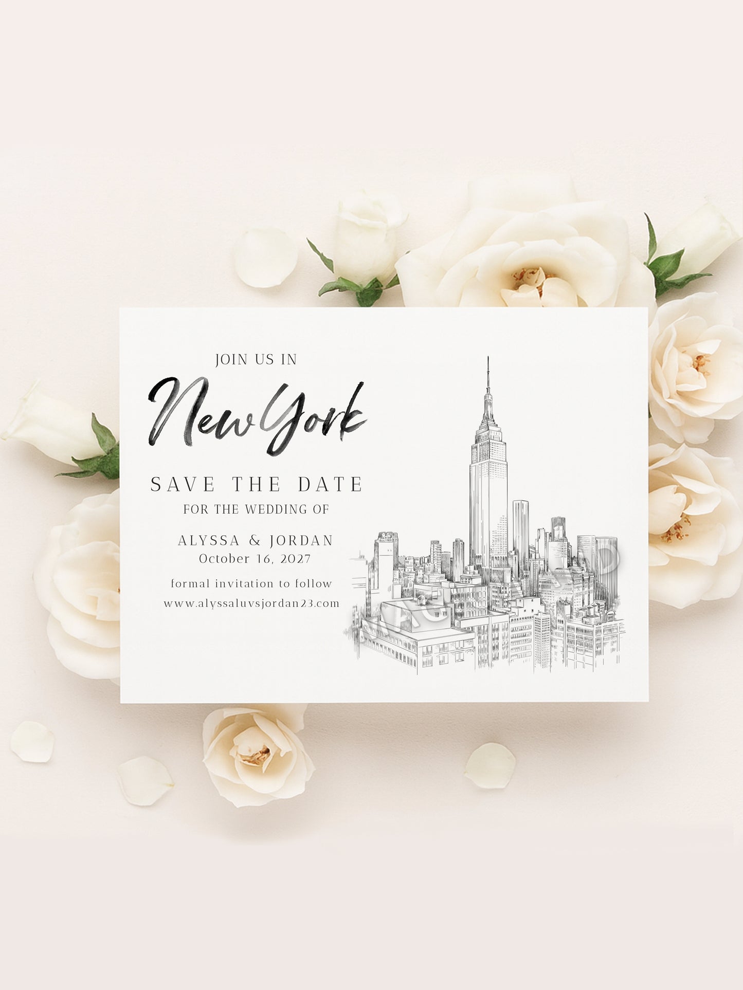 New York Skyline Save the Date Cards – Elegant NYC Wedding Announcements