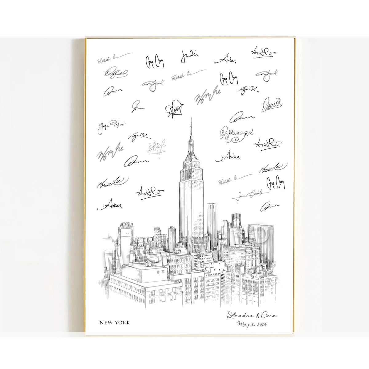 New York Skyline Wedding Guest Book Alternative | Personalized NYC Wedding Guest Book Sign