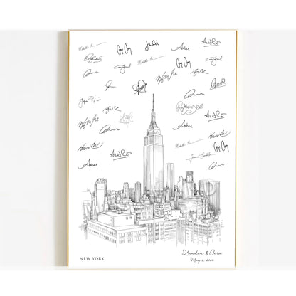 New York Skyline Wedding Guest Book Alternative | Personalized NYC Wedding Guest Book Sign
