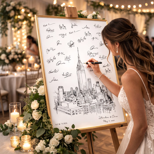 New York Skyline Wedding Guest Book Alternative | Personalized NYC Wedding Guest Book Sign