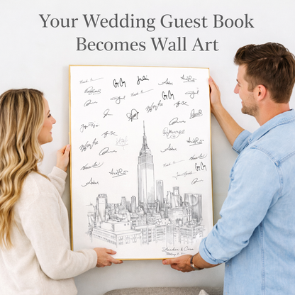 New York Skyline Wedding Guest Book Alternative | Personalized NYC Wedding Guest Book Sign