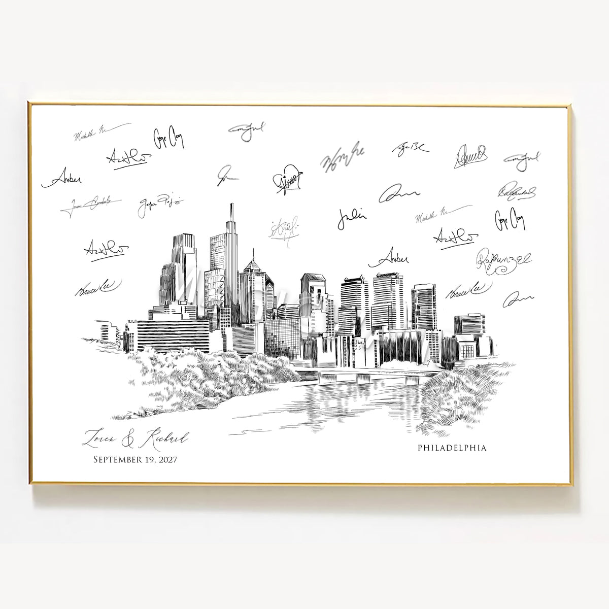 Philadelphia Wedding Guest Book Alternative | Personalized Skyline Guestbook