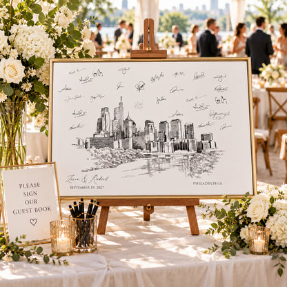 Philadelphia Wedding Guest Book Alternative | Personalized Skyline Guestbook