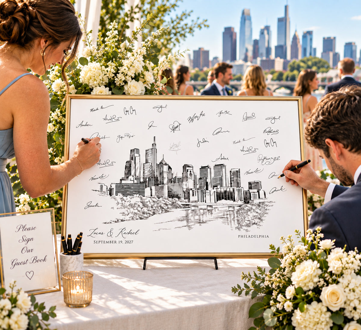Philadelphia Wedding Guest Book Alternative | Personalized Skyline Guestbook