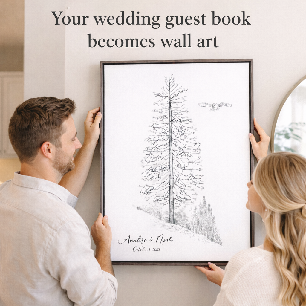 Pine Tree with Owl Signature Wedding Guest Book