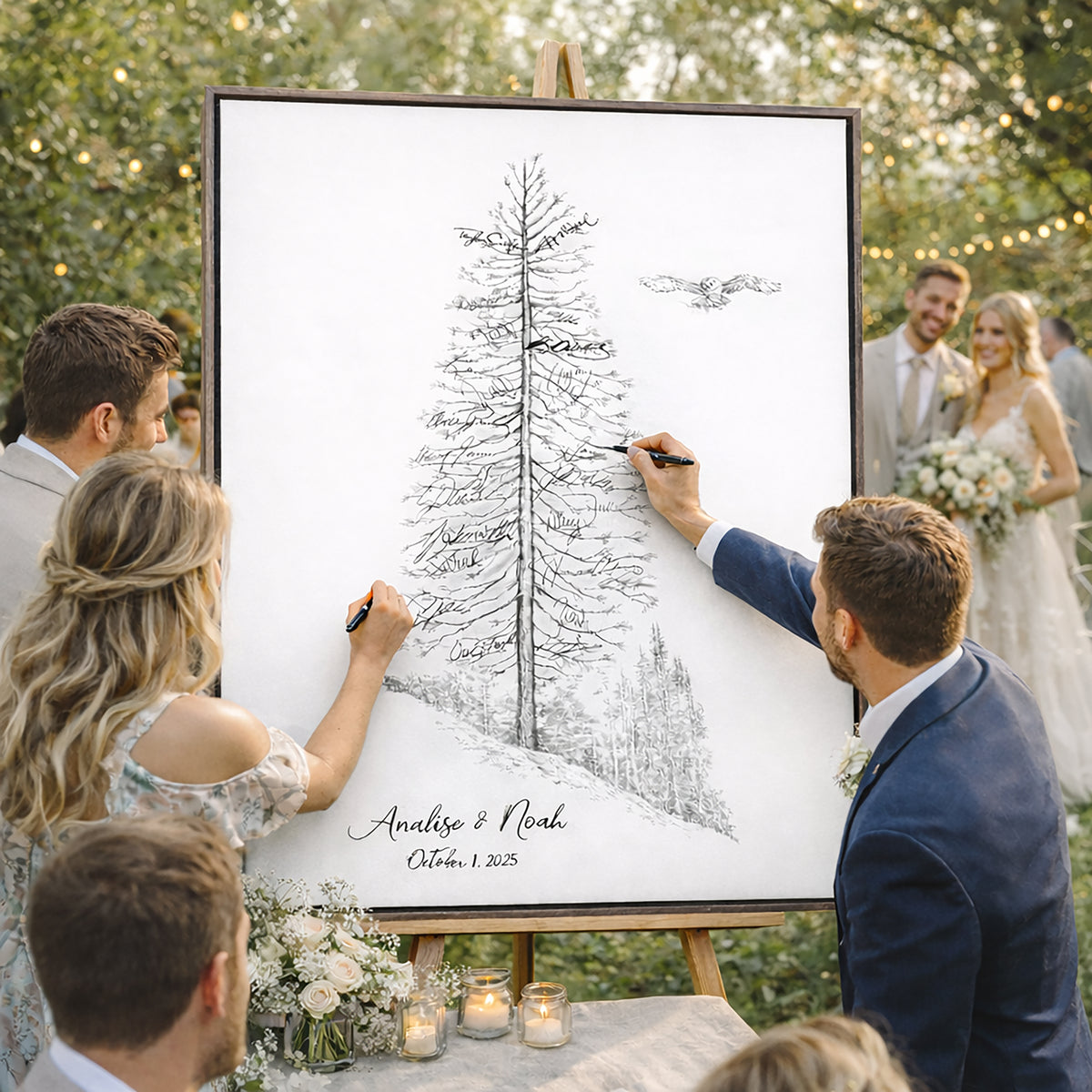 Pine Tree with Owl Signature Wedding Guest Book