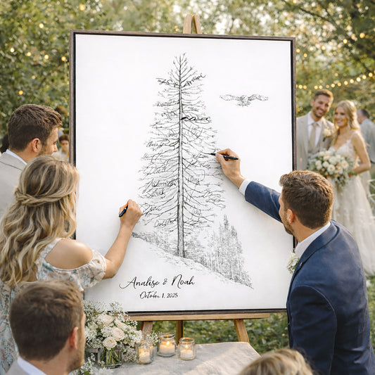 Pine Tree with Owl Signature Wedding Guest Book