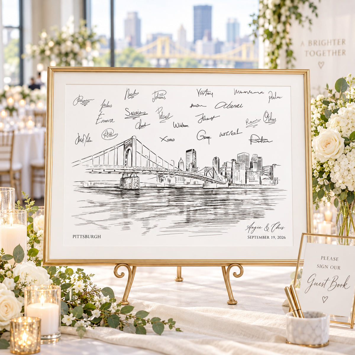 Pittsburgh Wedding Guest Book Alternative | Personalized Skyline Guestbook