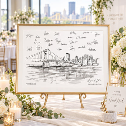 Pittsburgh Wedding Guest Book Alternative | Personalized Skyline Guestbook
