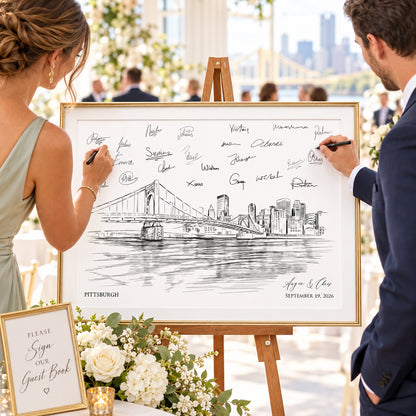 Pittsburgh Wedding Guest Book Alternative | Personalized Skyline Guestbook