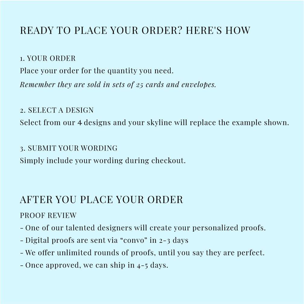 Chicago Skyline Save the Date Cards – Personalized Chicago Wedding Save the Dates (Set of 25)