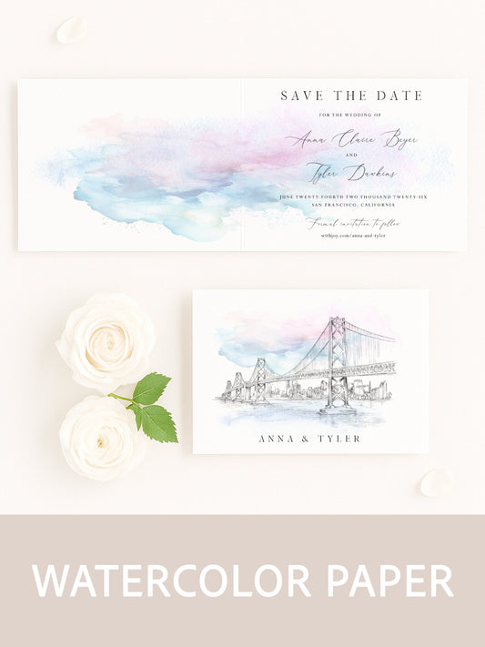 San Francisco 2-Panel Save the Date Cards on Watercolor Paper