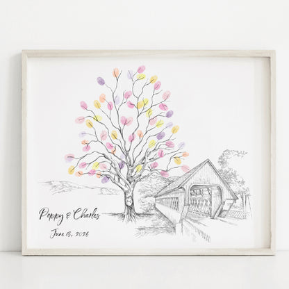 Guestbook Alternative Tree, Wedding Guest Book with Bridge Thumbprint Guest Book Alternate, Fingerprint Guestbook