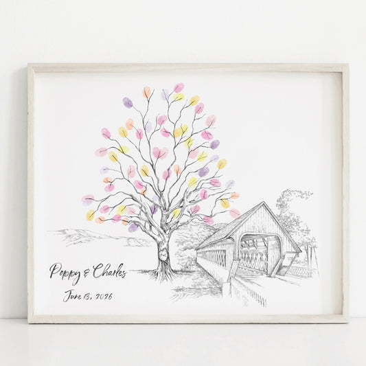 Guestbook Alternative Tree, Wedding Guest Book with Bridge Thumbprint Guest Book Alternate, Fingerprint Guestbook