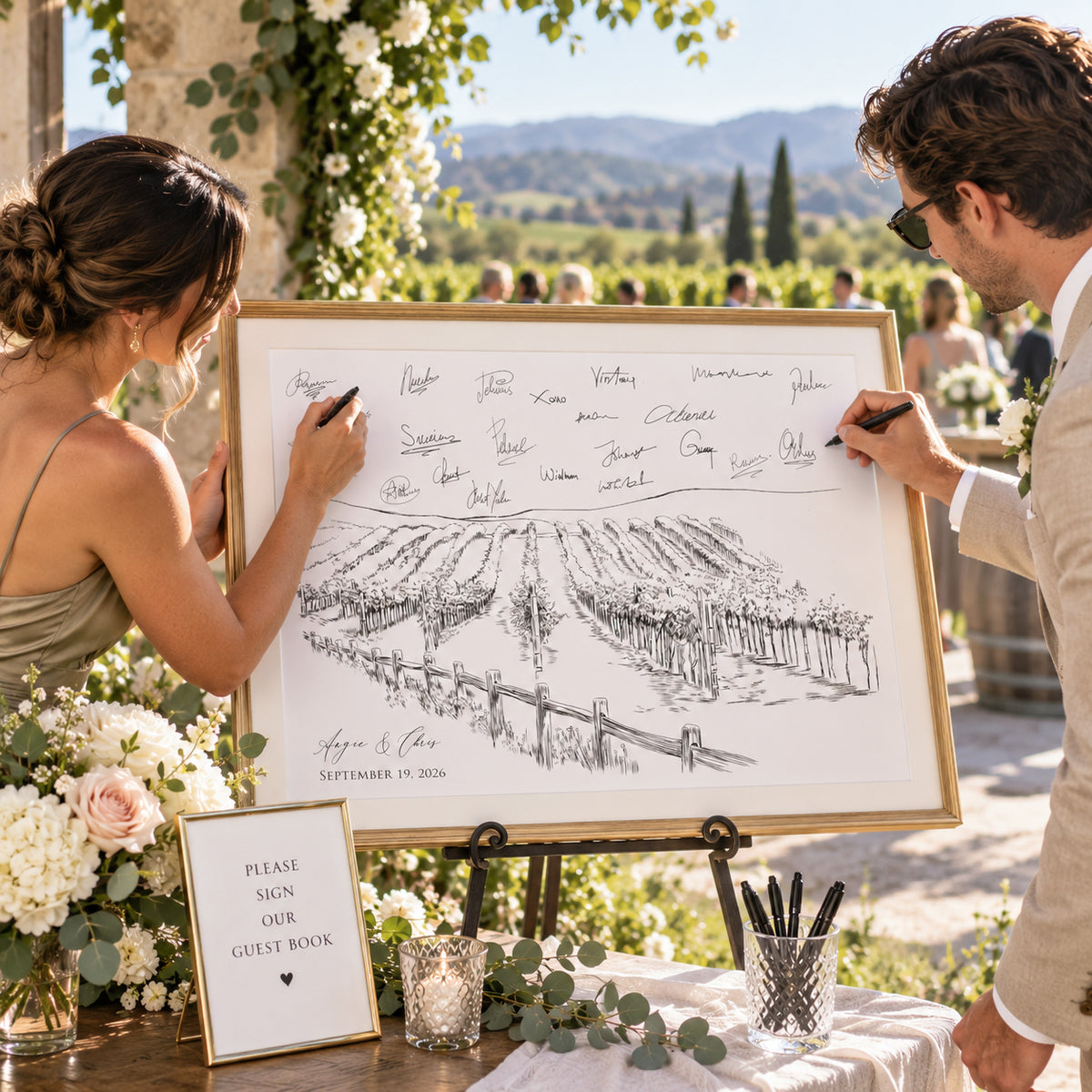 Vineyard Wedding Guest Book Alternative | Personalized Winery Guestbook