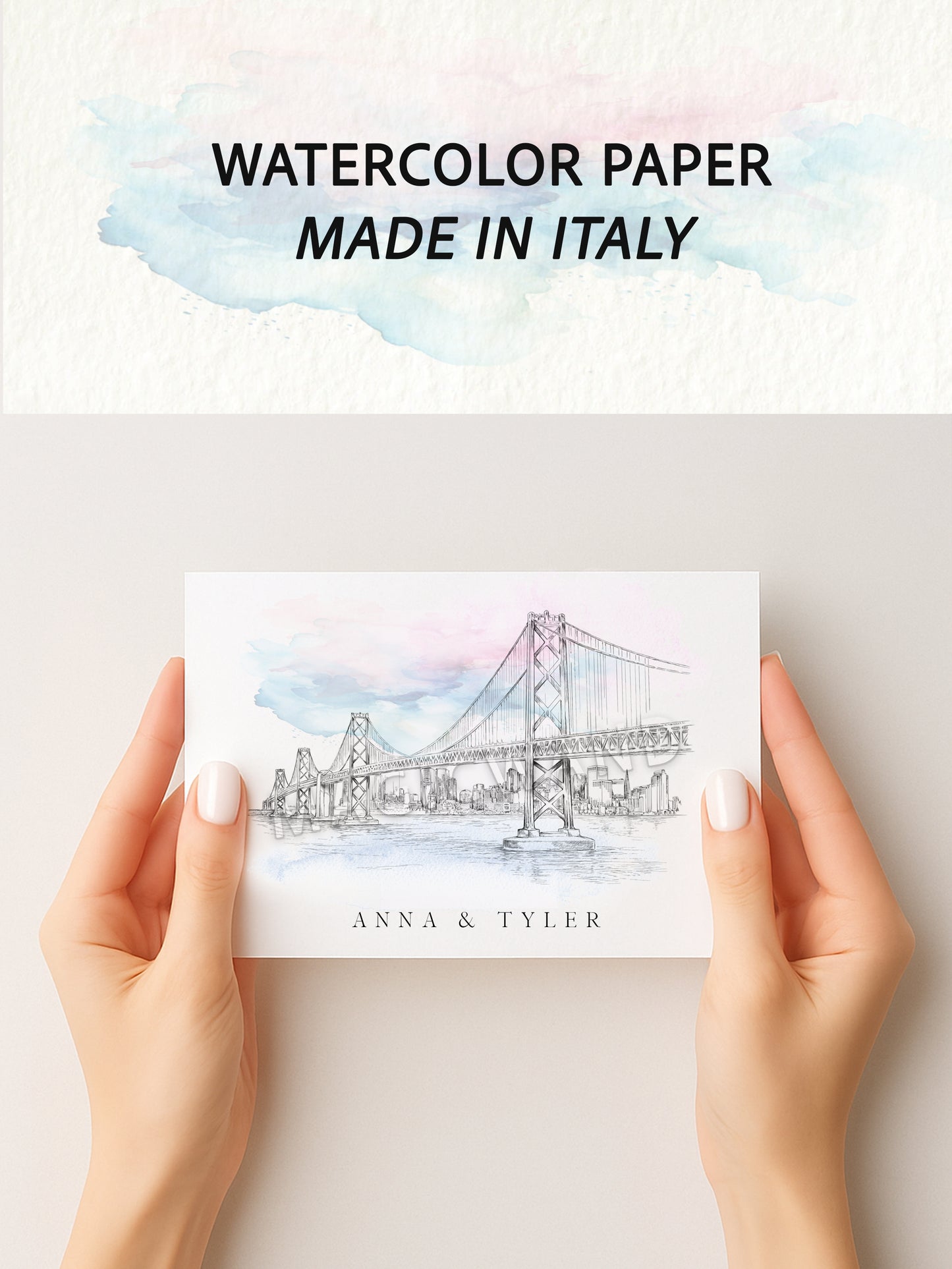 San Francisco 2-Panel Save the Date Cards on Watercolor Paper