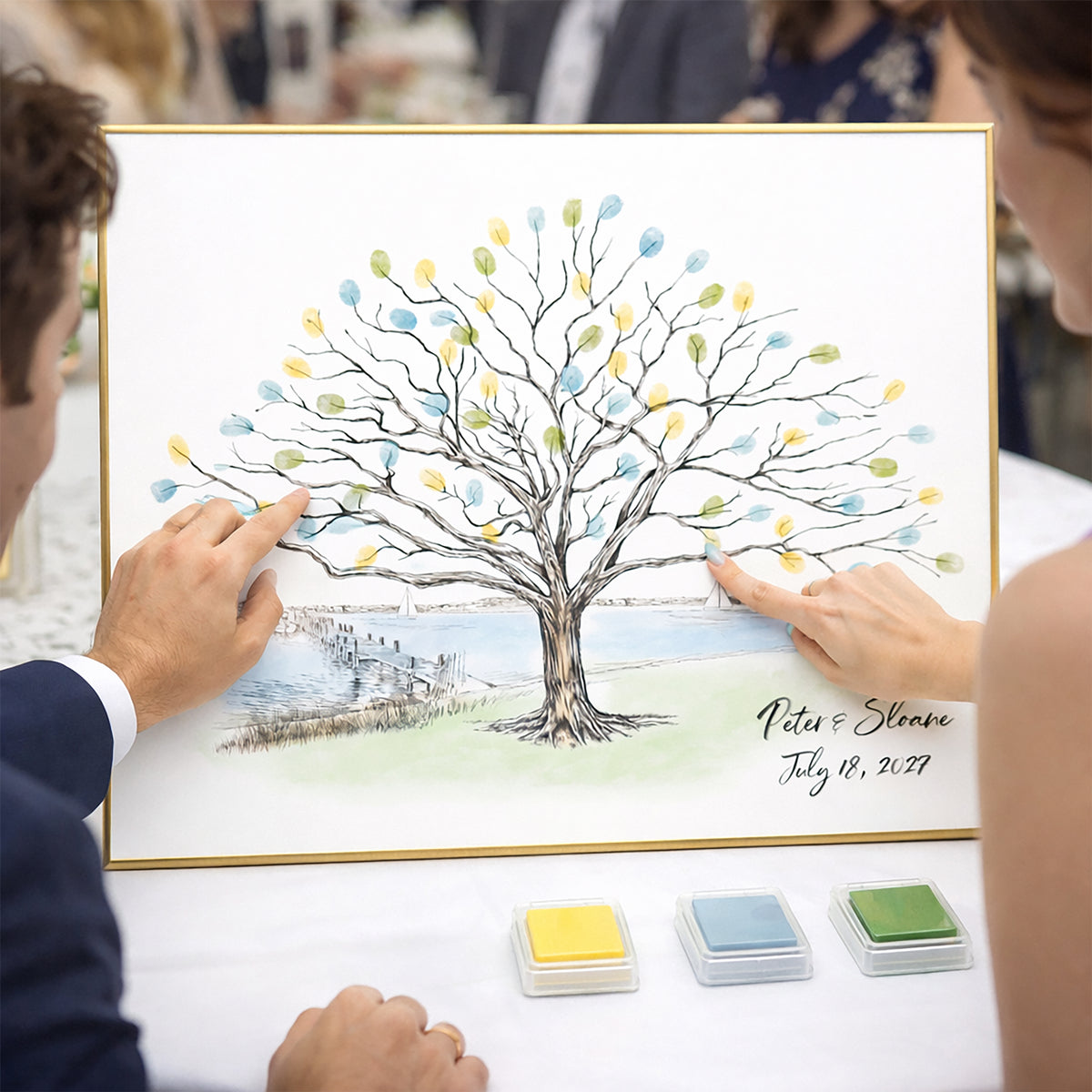 Sailboat & Dock Fingerprint Tree Wedding Guest Book