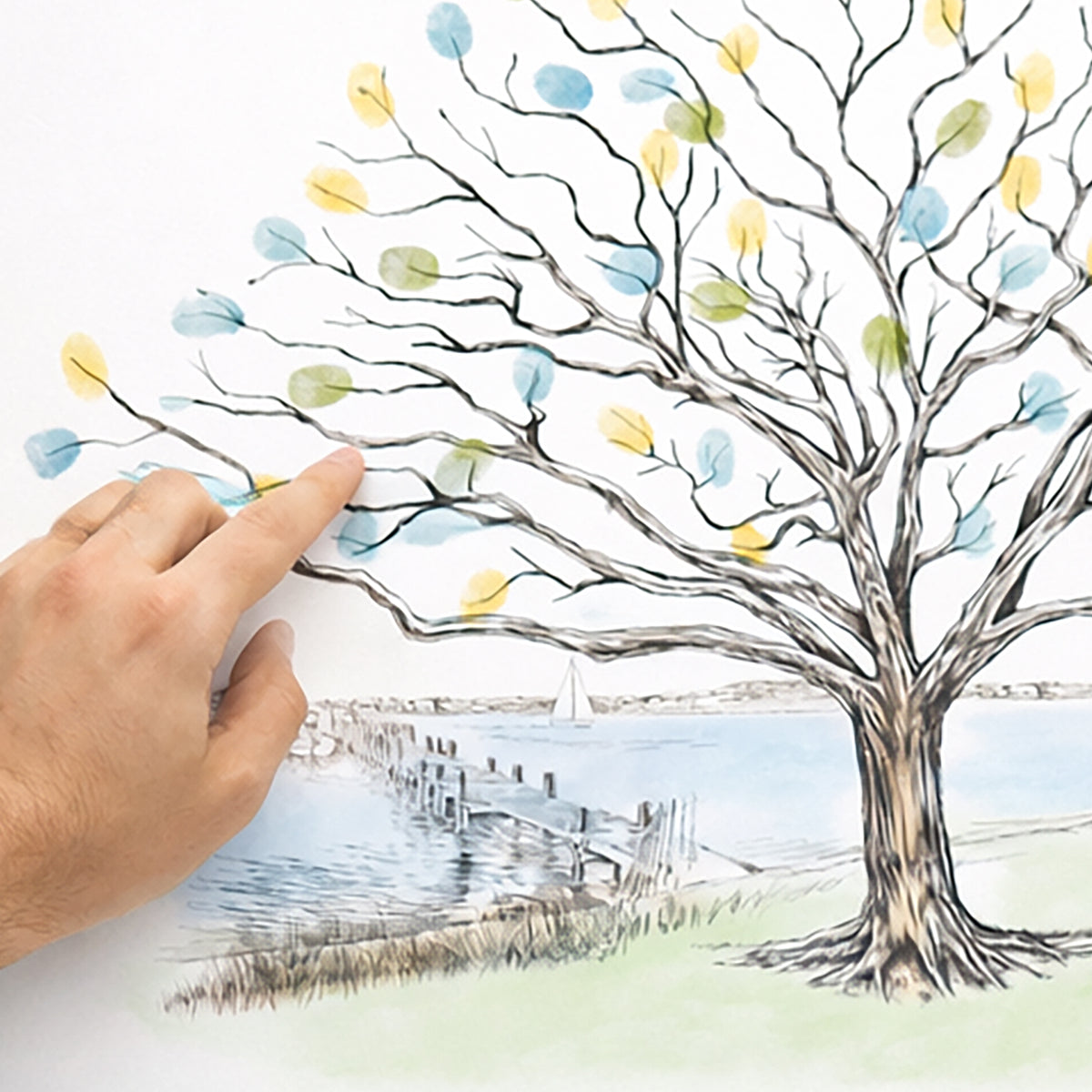Sailboat & Dock Fingerprint Tree Wedding Guest Book