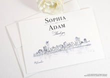 Load image into Gallery viewer, Milwaukee Skyline Wedding Thank You Cards, Personal Note Cards, Bridal Shower Thank you Cards (set of 25 cards)
