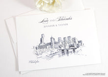 Load image into Gallery viewer, Philadelphia Skyline Wedding Thank You Cards, Personal Note Cards, Bridal Shower Thank you Cards (set of 25 cards)
